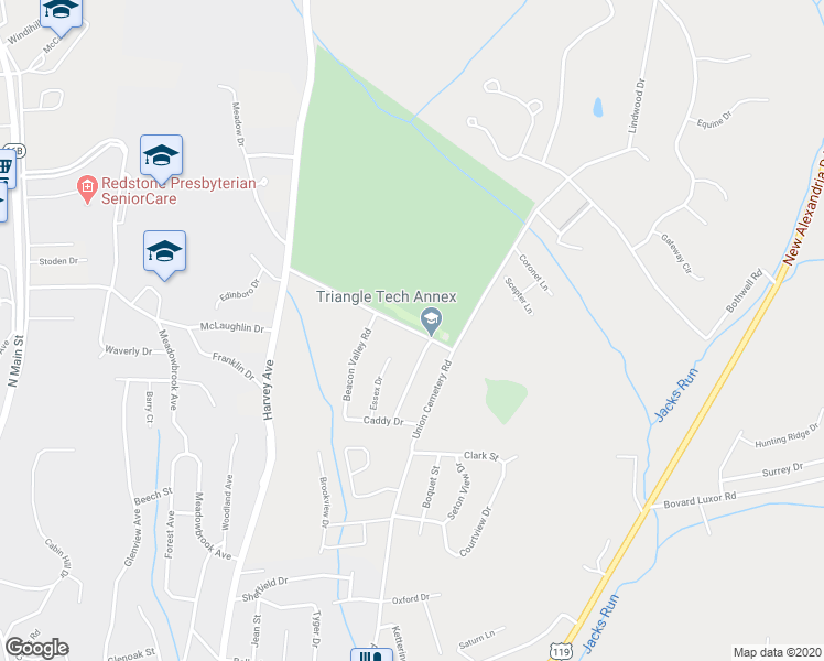 map of restaurants, bars, coffee shops, grocery stores, and more near 544 Blank School Road in Greensburg