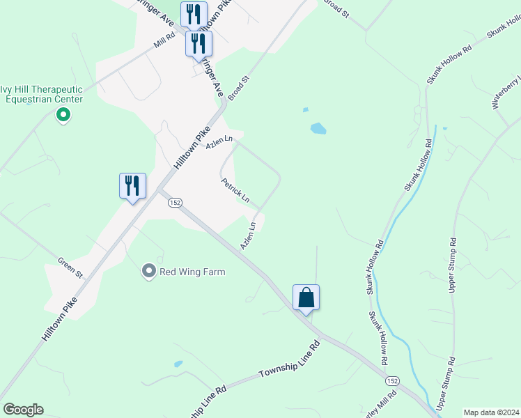 map of restaurants, bars, coffee shops, grocery stores, and more near 1199 Petrick Lane in Chalfont