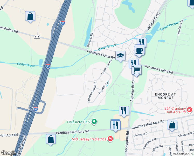 map of restaurants, bars, coffee shops, grocery stores, and more near 5 Landmark Road in Jamesburg