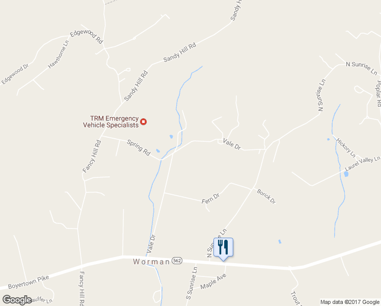 map of restaurants, bars, coffee shops, grocery stores, and more near 109 Vale Drive in Boyertown
