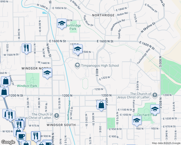 map of restaurants, bars, coffee shops, grocery stores, and more near 1371 North 330 East in Orem
