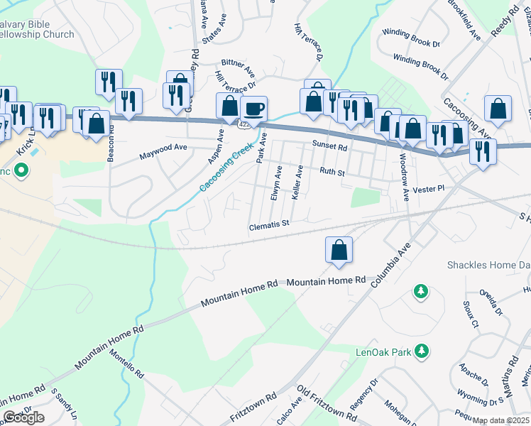 map of restaurants, bars, coffee shops, grocery stores, and more near 224 Elwyn Avenue in Sinking Spring
