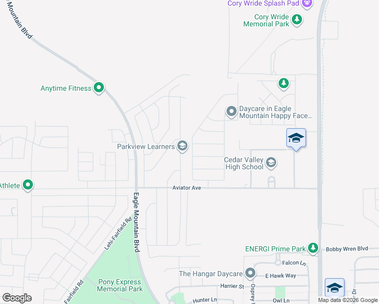 map of restaurants, bars, coffee shops, grocery stores, and more near Pony Express Parkway in Eagle Mountain