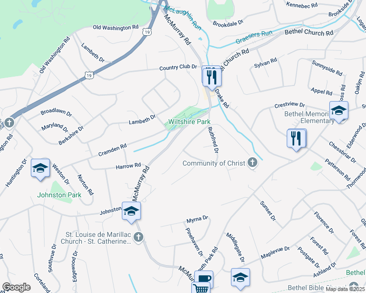 map of restaurants, bars, coffee shops, grocery stores, and more near 136 Highview Drive in Pittsburgh