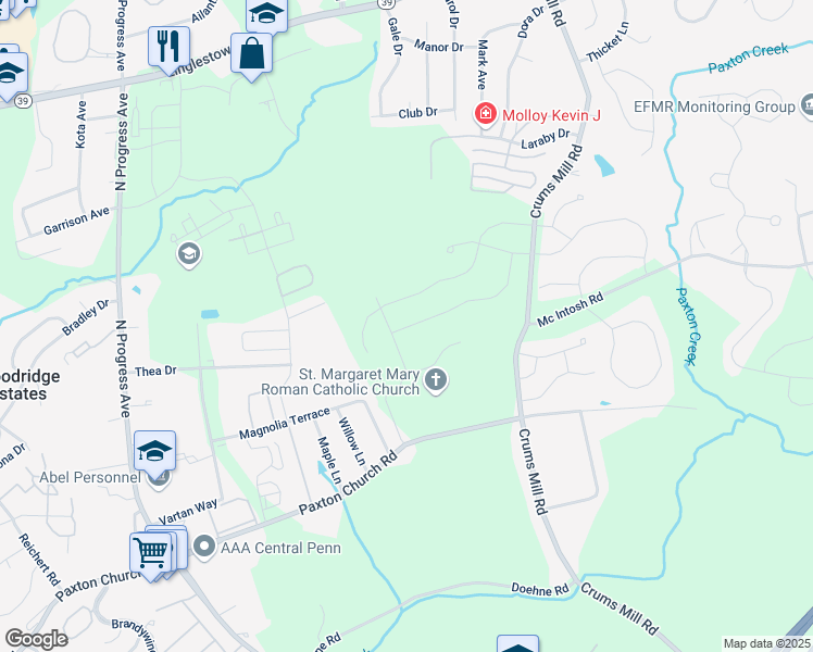 map of restaurants, bars, coffee shops, grocery stores, and more near 2910 Paxton Church Road in Harrisburg
