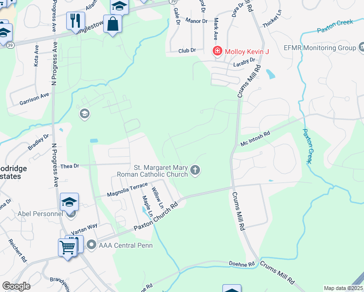 map of restaurants, bars, coffee shops, grocery stores, and more near 2910 Paxton Church Road in Harrisburg