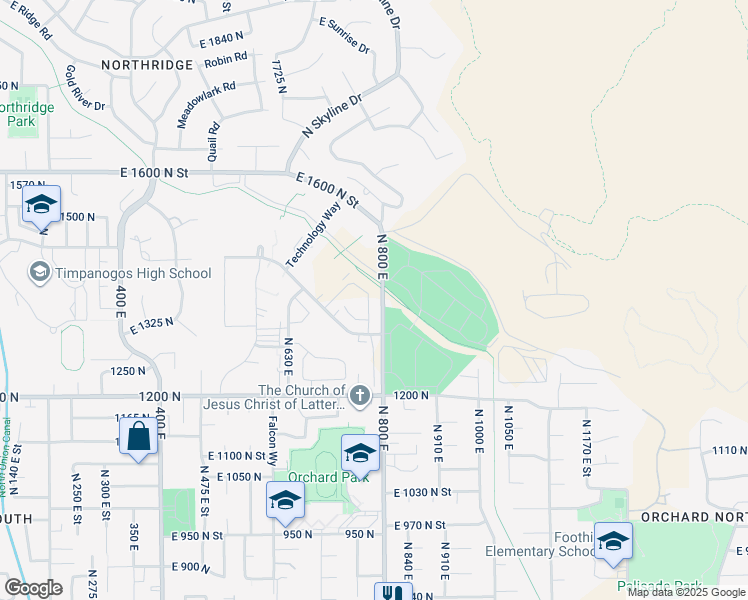 map of restaurants, bars, coffee shops, grocery stores, and more near 1356 North 750 East in Orem