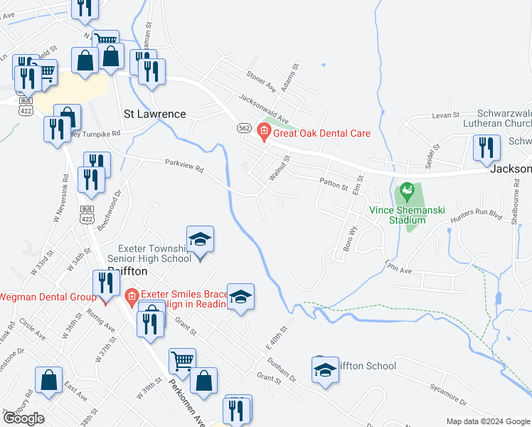 map of restaurants, bars, coffee shops, grocery stores, and more near 91 Maci Way in Reading