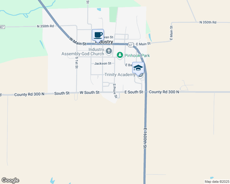 map of restaurants, bars, coffee shops, grocery stores, and more near 306 East South Street in Industry