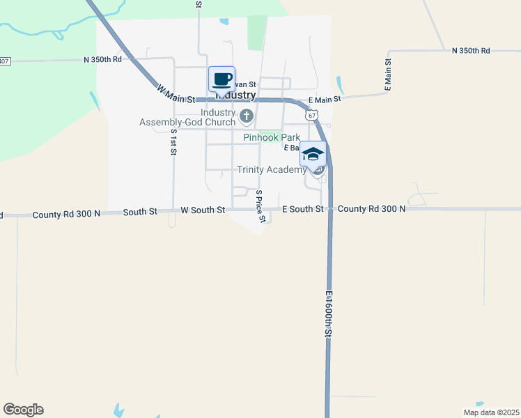map of restaurants, bars, coffee shops, grocery stores, and more near 306 East South Street in Industry
