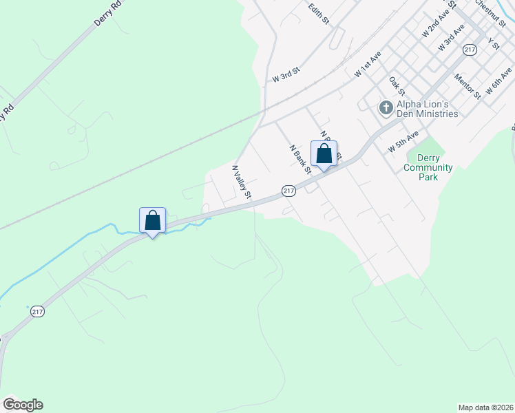 map of restaurants, bars, coffee shops, grocery stores, and more near 1293 Pennsylvania 217 in Derry