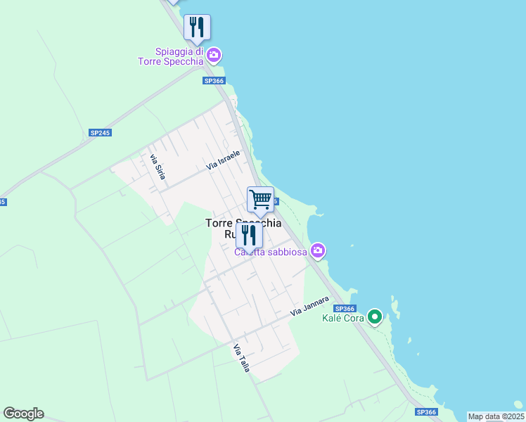 map of restaurants, bars, coffee shops, grocery stores, and more near 2 Via Plutone in Torre Specchia Ruggeri