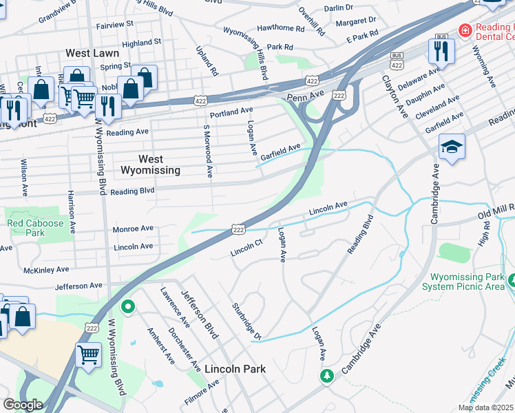 map of restaurants, bars, coffee shops, grocery stores, and more near 2022 Girard Avenue in West Lawn