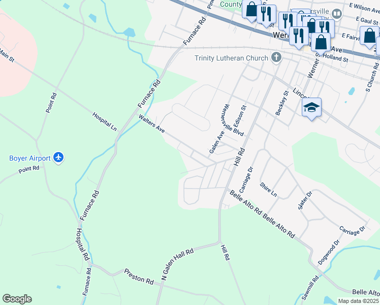 map of restaurants, bars, coffee shops, grocery stores, and more near 161 Walters Avenue in Wernersville