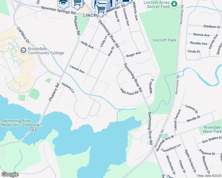 map of restaurants, bars, coffee shops, grocery stores, and more near 12 High Point Road in Middletown Township