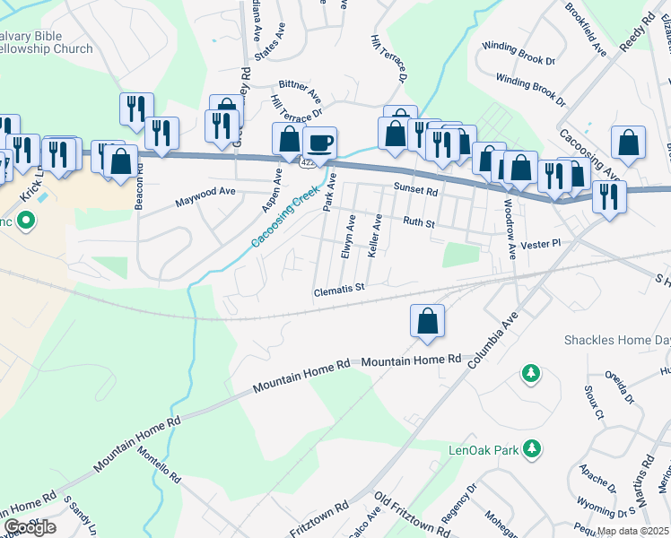 map of restaurants, bars, coffee shops, grocery stores, and more near 222 Elwyn Avenue in Sinking Spring