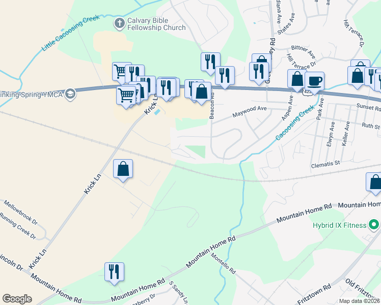 map of restaurants, bars, coffee shops, grocery stores, and more near BUTTERNUT Court Street in Reading