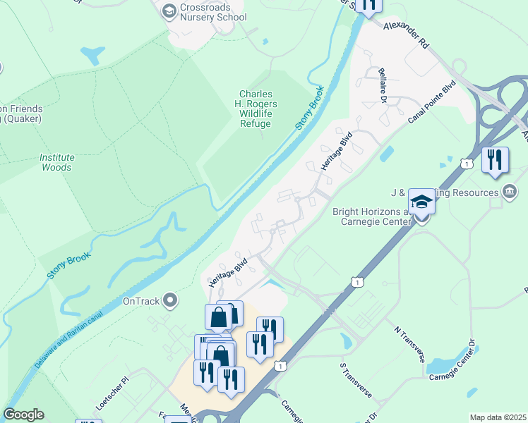 map of restaurants, bars, coffee shops, grocery stores, and more near 302 Trinity Court in Princeton