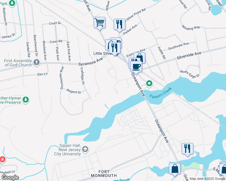 map of restaurants, bars, coffee shops, grocery stores, and more near 44 Essex Drive in Little Silver
