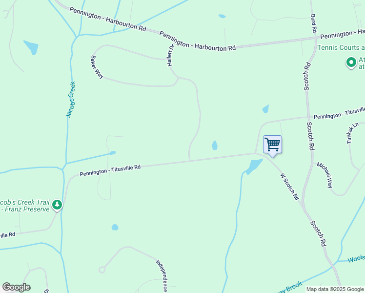 map of restaurants, bars, coffee shops, grocery stores, and more near 28 Hallett Drive in Pennington