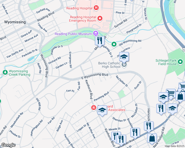 map of restaurants, bars, coffee shops, grocery stores, and more near 901 Margaret Street in Reading