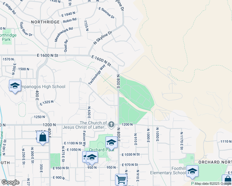 map of restaurants, bars, coffee shops, grocery stores, and more near 1366 North 750 East in Orem