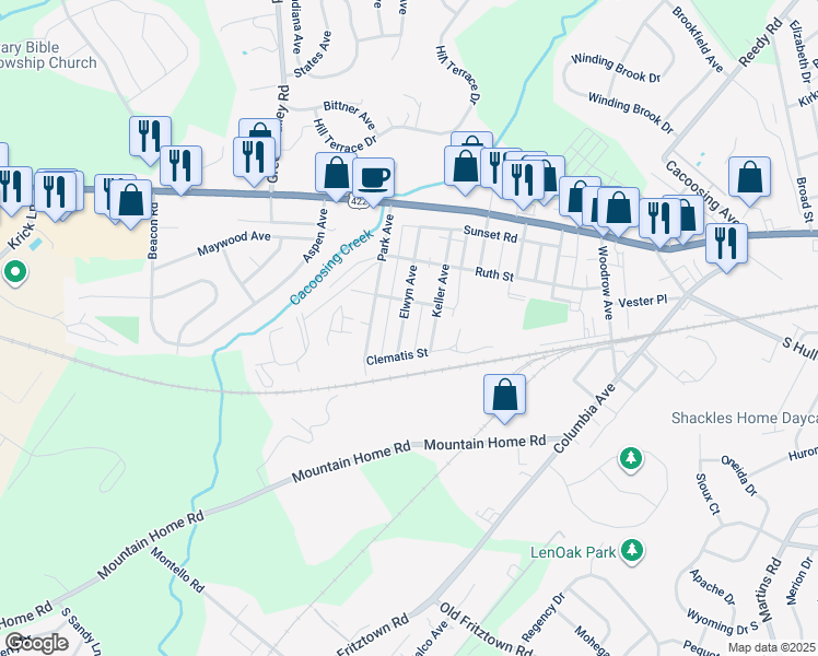 map of restaurants, bars, coffee shops, grocery stores, and more near 229 Elwyn Avenue in Sinking Spring
