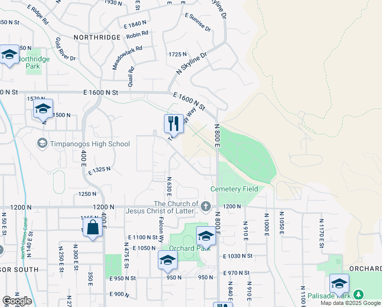 map of restaurants, bars, coffee shops, grocery stores, and more near 703 Timpanogos Parkway in Orem