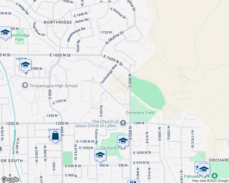 map of restaurants, bars, coffee shops, grocery stores, and more near 703 Timpanogos Parkway in Orem