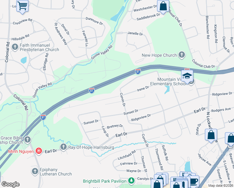 map of restaurants, bars, coffee shops, grocery stores, and more near 5058 Irene Drive in Harrisburg