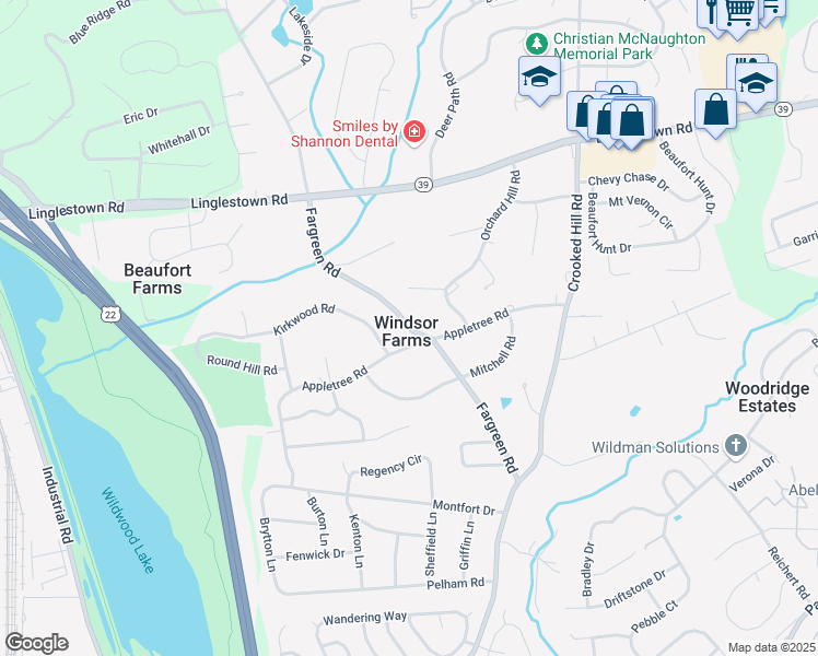 map of restaurants, bars, coffee shops, grocery stores, and more near Fargreen Road in Harrisburg