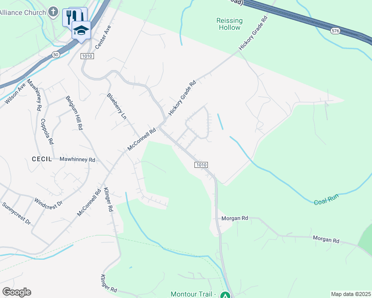 map of restaurants, bars, coffee shops, grocery stores, and more near 109 Pleasant Drive in Canonsburg