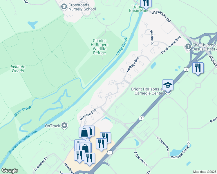 map of restaurants, bars, coffee shops, grocery stores, and more near 206 Salem Court in Princeton