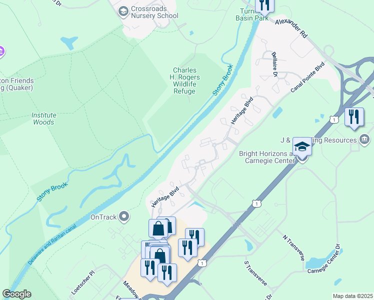 map of restaurants, bars, coffee shops, grocery stores, and more near 206 Salem Court in Princeton