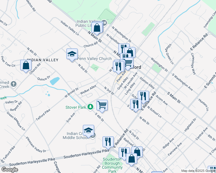 map of restaurants, bars, coffee shops, grocery stores, and more near 103 Catherine Street in Telford