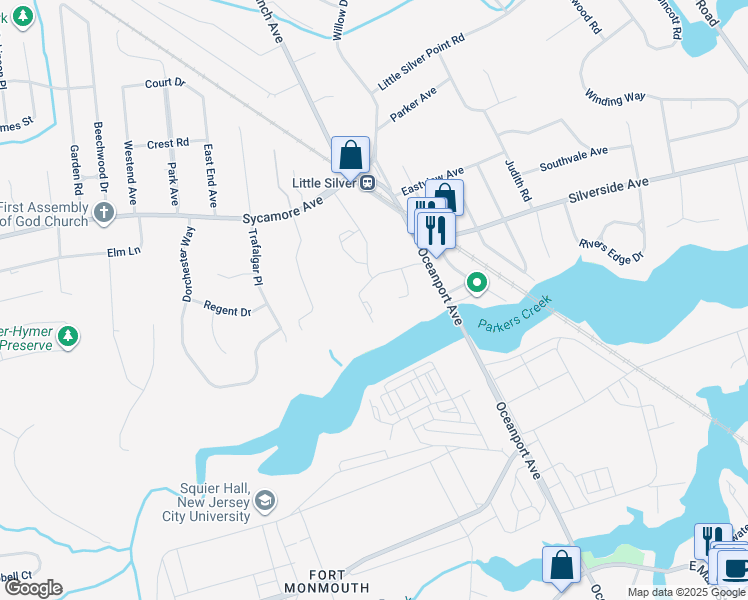 map of restaurants, bars, coffee shops, grocery stores, and more near 47 Essex Drive in Little Silver
