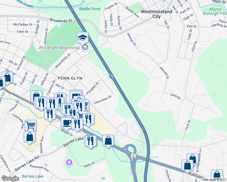 map of restaurants, bars, coffee shops, grocery stores, and more near 1949 Highland Avenue in Irwin