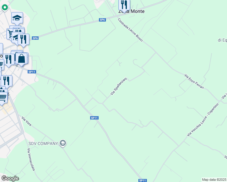 map of restaurants, bars, coffee shops, grocery stores, and more near 17 Via Spallanzani in Provincia di Lecce