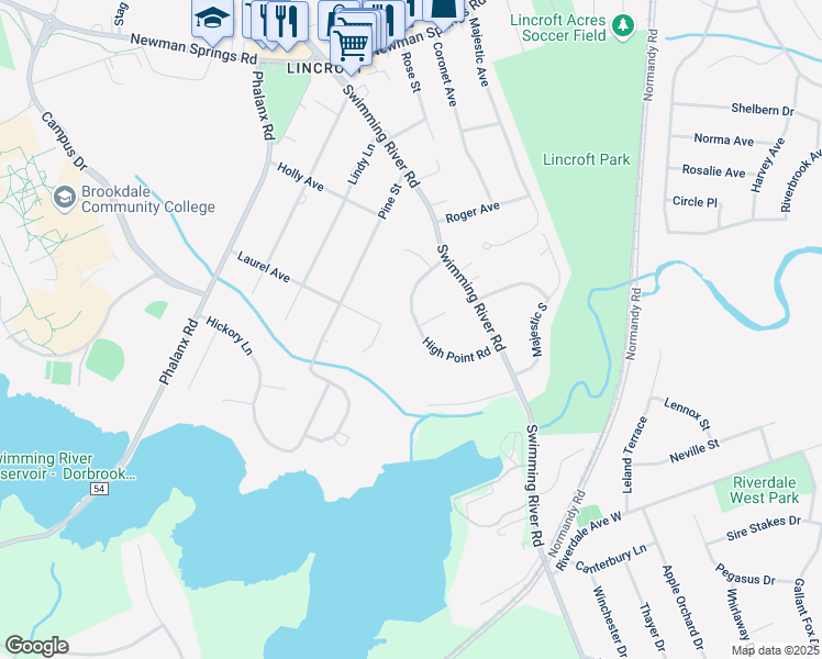 map of restaurants, bars, coffee shops, grocery stores, and more near 12 High Point Road in Middletown Township