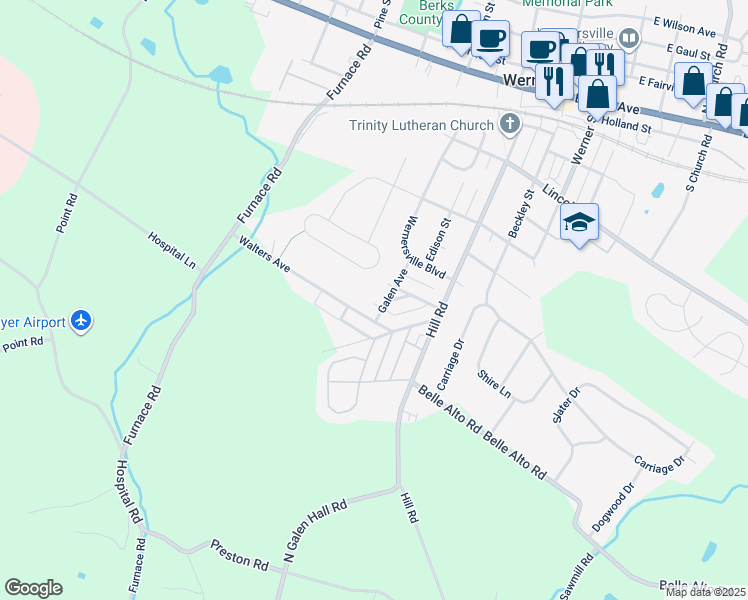 map of restaurants, bars, coffee shops, grocery stores, and more near 130 Galen Avenue in Wernersville