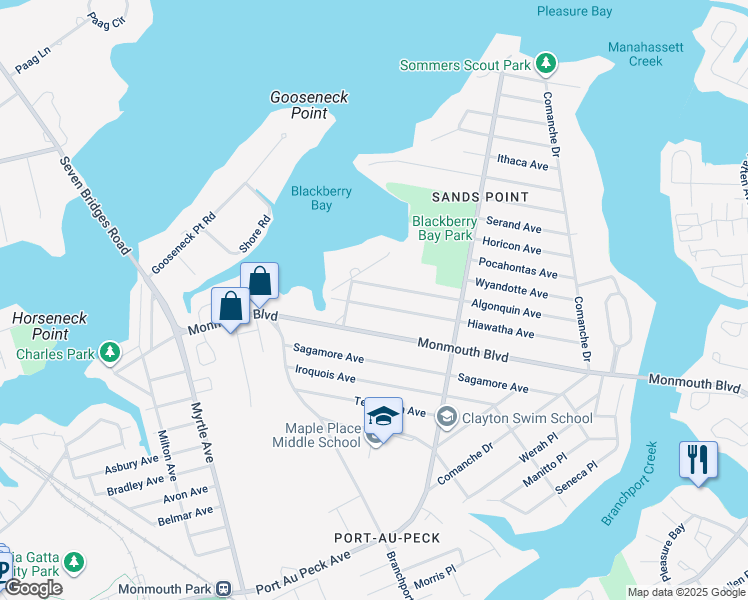 map of restaurants, bars, coffee shops, grocery stores, and more near 103 Hiawatha Ave in Oceanport