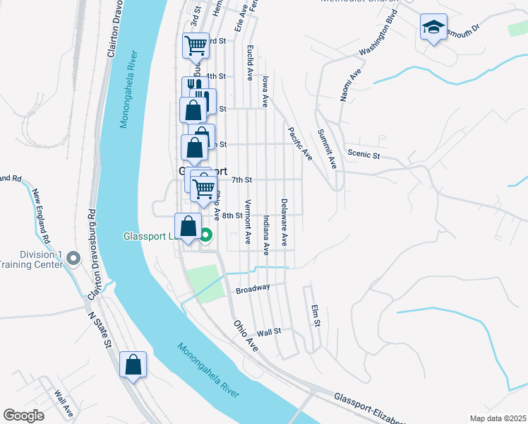 map of restaurants, bars, coffee shops, grocery stores, and more near 515 8th Street in Glassport