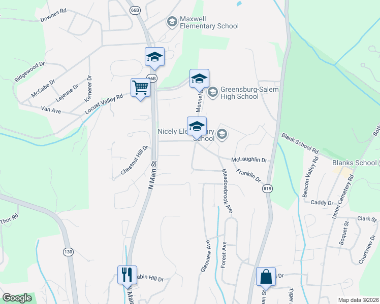 map of restaurants, bars, coffee shops, grocery stores, and more near 5 Waverly Drive in Greensburg
