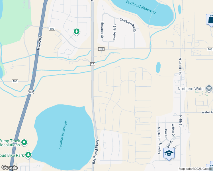 map of restaurants, bars, coffee shops, grocery stores, and more near 1064 County Road 17 in Berthoud
