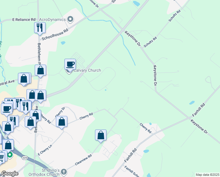 map of restaurants, bars, coffee shops, grocery stores, and more near 835 Wynnefield Drive in Souderton