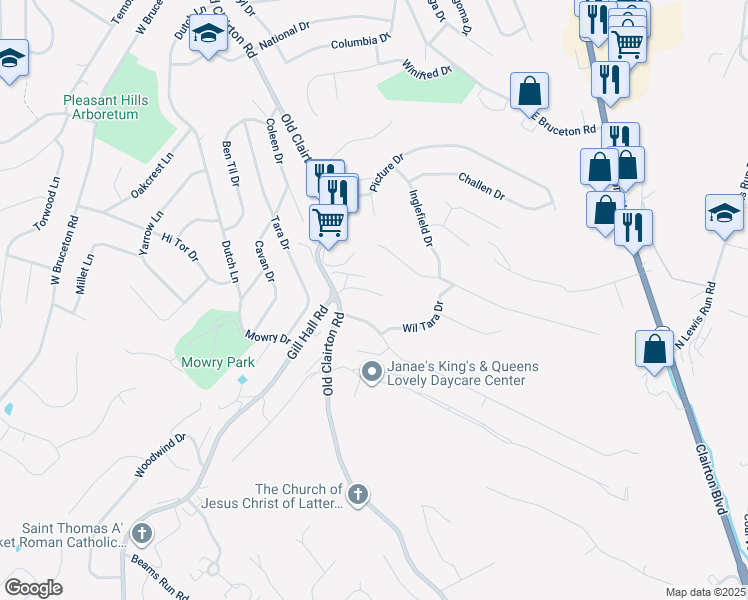 map of restaurants, bars, coffee shops, grocery stores, and more near 112 Garden Gate Drive in Pleasant Hills