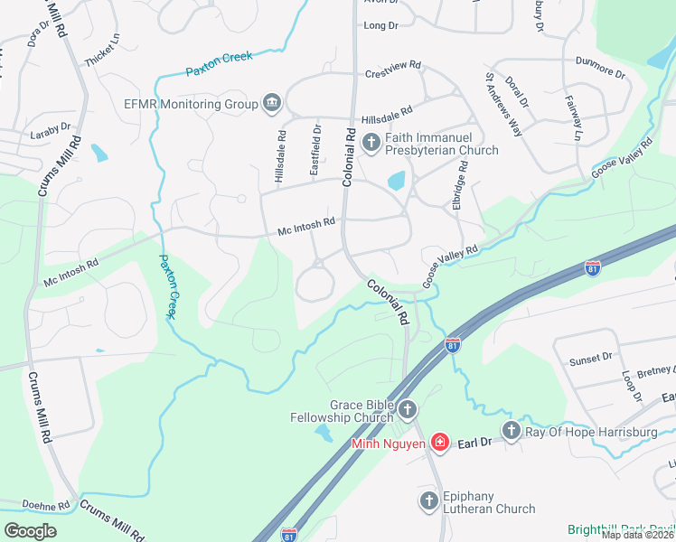 map of restaurants, bars, coffee shops, grocery stores, and more near 1509 Woodcrest Circle in Harrisburg
