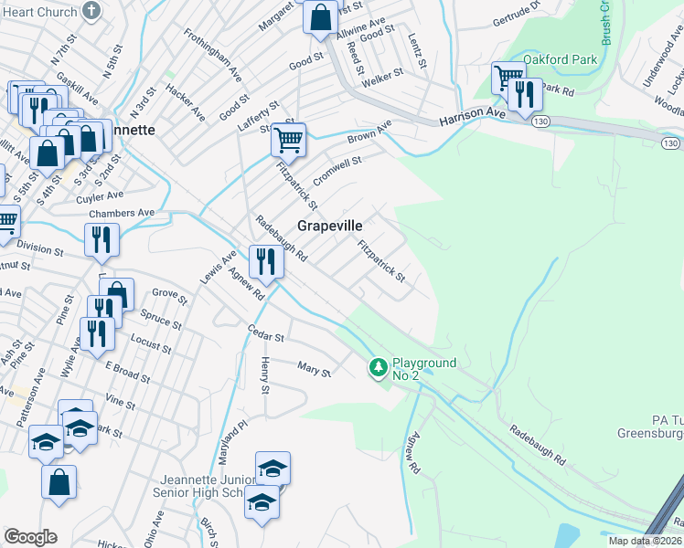 map of restaurants, bars, coffee shops, grocery stores, and more near 2506 Suffolk Street in Grapeville