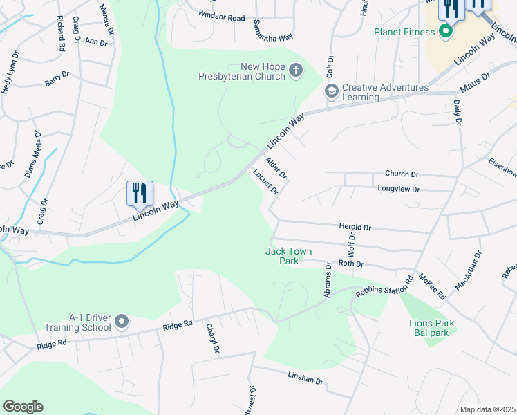 map of restaurants, bars, coffee shops, grocery stores, and more near 1006 Wainwright Drive in Irwin