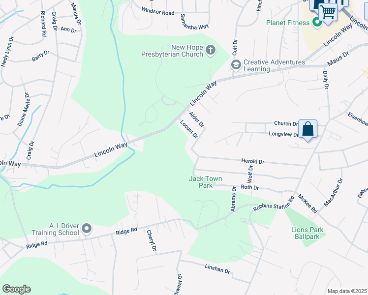 map of restaurants, bars, coffee shops, grocery stores, and more near 1006 Wainwright Dr in Irwin